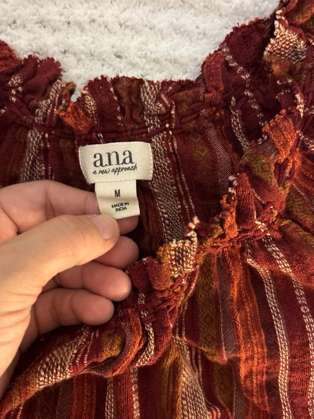 a.n.a Burnt Orange & Brown Striped Peasant Blouse